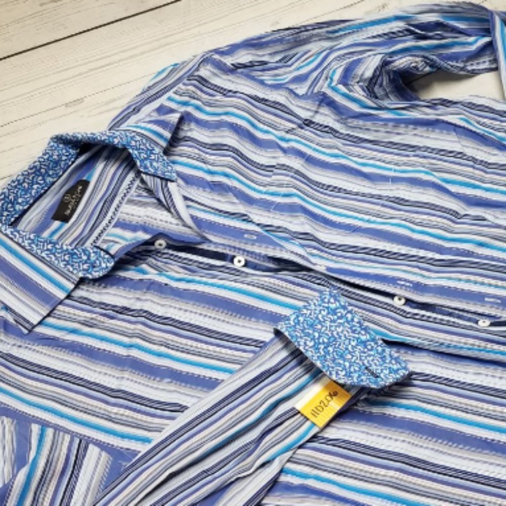 Bugatchi Blue and White Stripe XXL Button Down Shirt